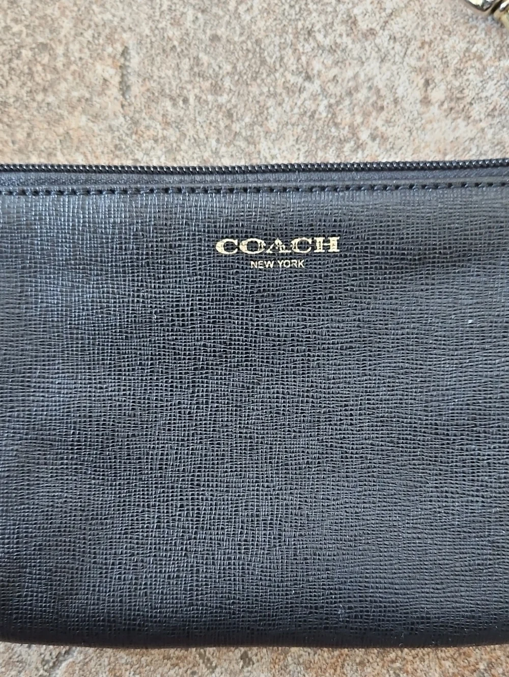 Coach Black Leather Wristlet with Gold Logo